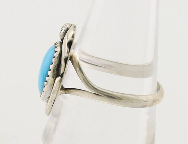 Navajo Ring 925 Silver Natural Blue Turquoise Native American Artist C.80's