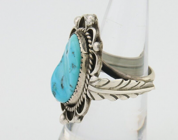 Navajo Ring 925 Silver Natural Blue Turquoise Native American Artist C.80's