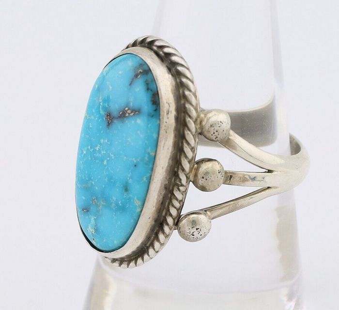 Navajo Ring 925 Silver Natural Blue Turquoise Native American Artist C.80's