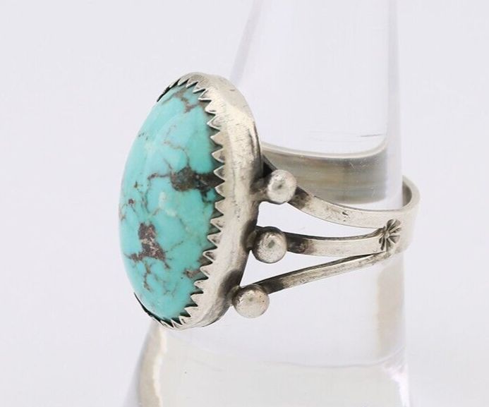 Navajo Ring 925 Silver Natural Blue Turquoise Native American Artist C.80's