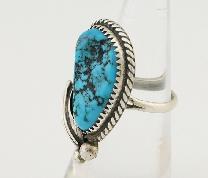 Navajo Ring 925 Silver Natural Blue Turquoise Native American Artist C.80's