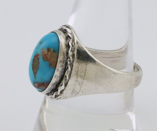 Navajo Ring 925 Silver Natural Blue Turquoise Native American Artist C.80's