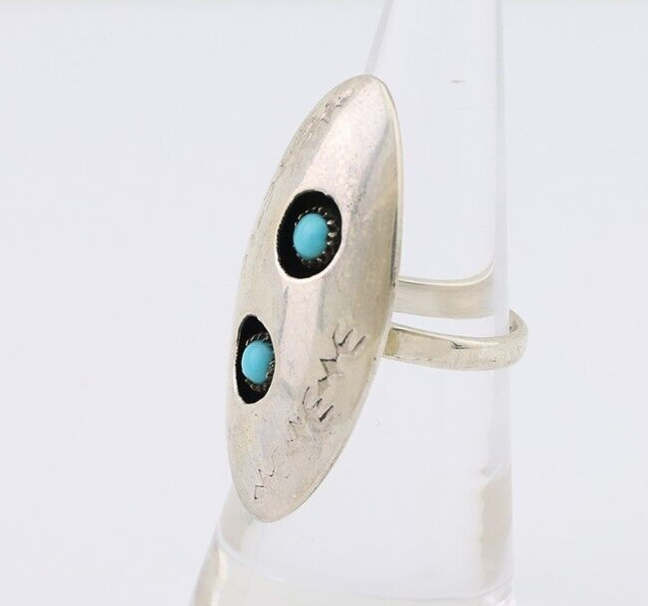 Navajo Ring 925 Silver Natural Blue Turquoise Native American Artist C.80's