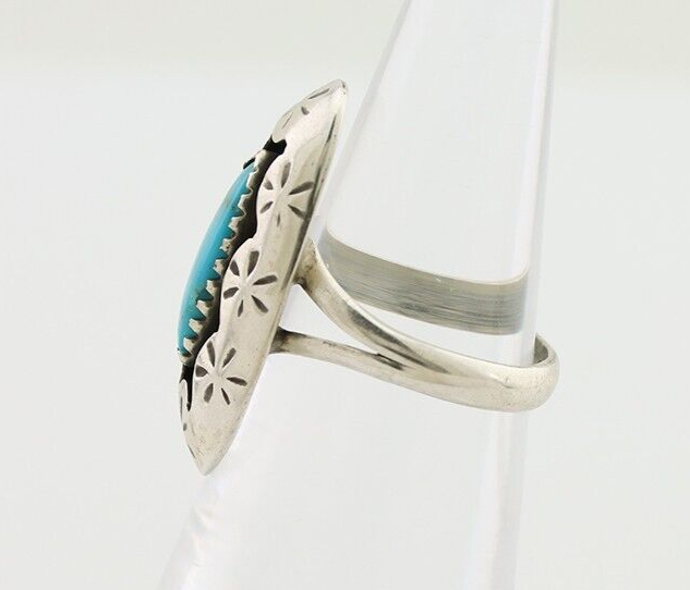 Navajo Ring 925 Silver Natural Blue Turquoise Native American Artist C.80's