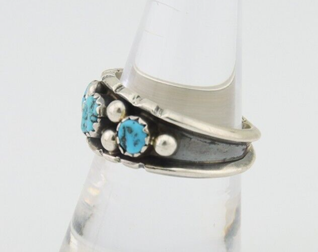 Navajo Ring 925 Silver Natural Blue Turquoise Native American Artist C.80's