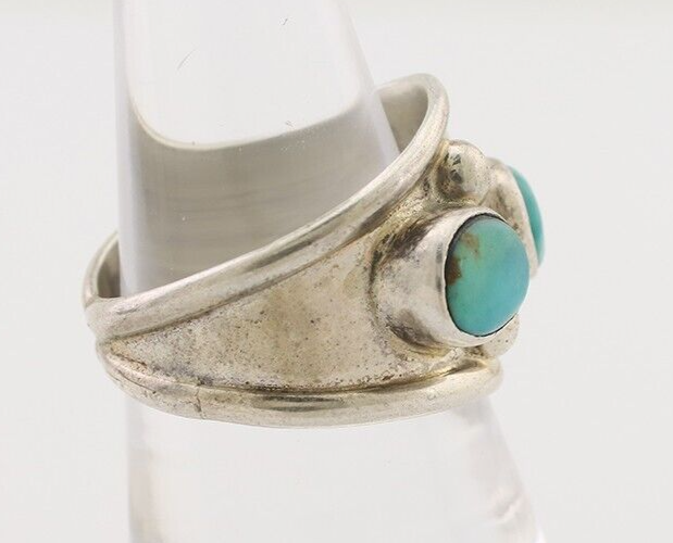 Navajo Ring 925 Silver Natural Blue Turquoise Native American Artist C.80's