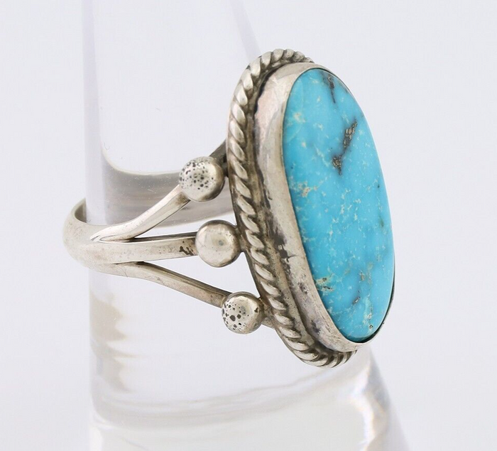 Navajo Ring 925 Silver Natural Blue Turquoise Native American Artist C.80's