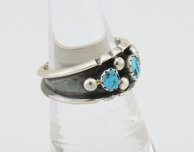 Navajo Ring 925 Silver Natural Blue Turquoise Native American Artist C.80's