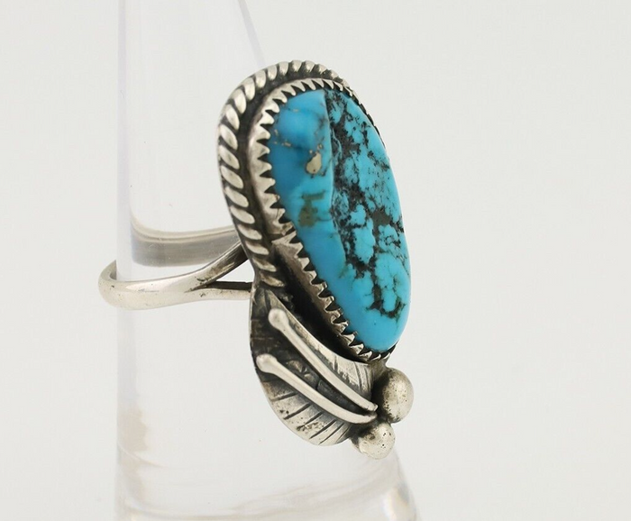 Navajo Ring 925 Silver Natural Blue Turquoise Native American Artist C.80's