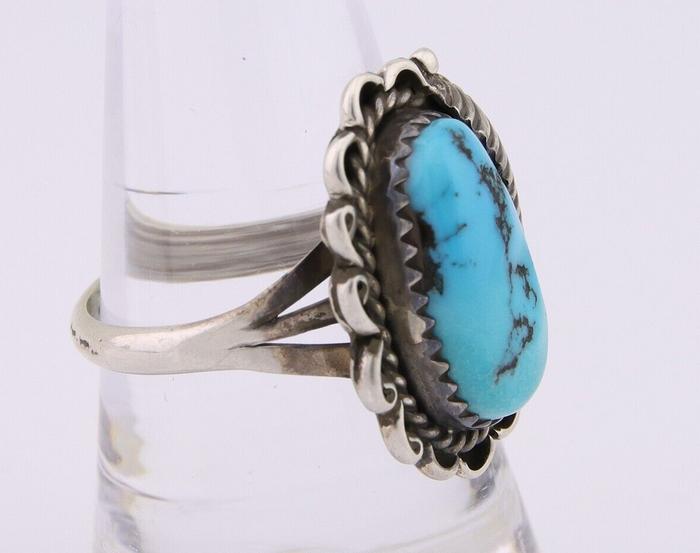 Navajo Ring 925 Silver Natural Blue Turquoise Native American Artist C.80's