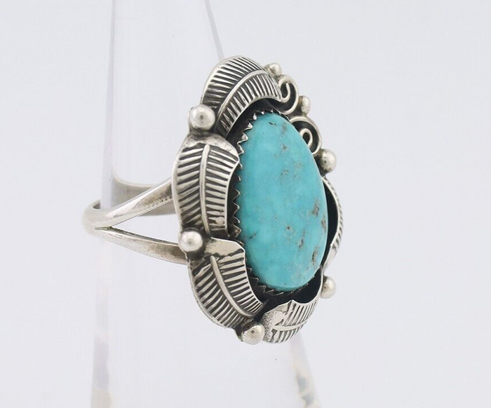 Navajo Ring 925 Silver Natural Blue Turquoise Native American Artist C.80's