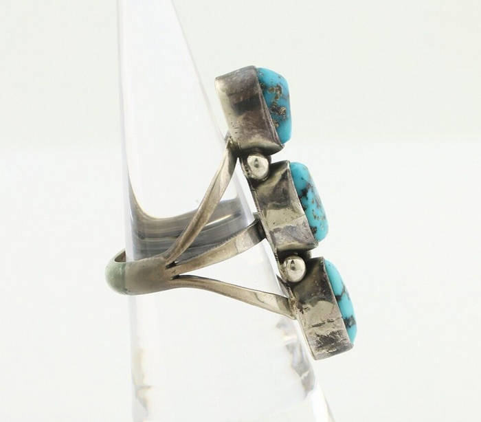 Navajo Ring 925 Silver Natural Blue Turquoise Native American Artist C.80's