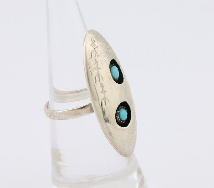 Navajo Ring 925 Silver Natural Blue Turquoise Native American Artist C.80's
