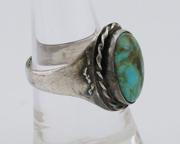 Navajo Ring 925 Silver Natural Blue Turquoise Native American Artist C.80's