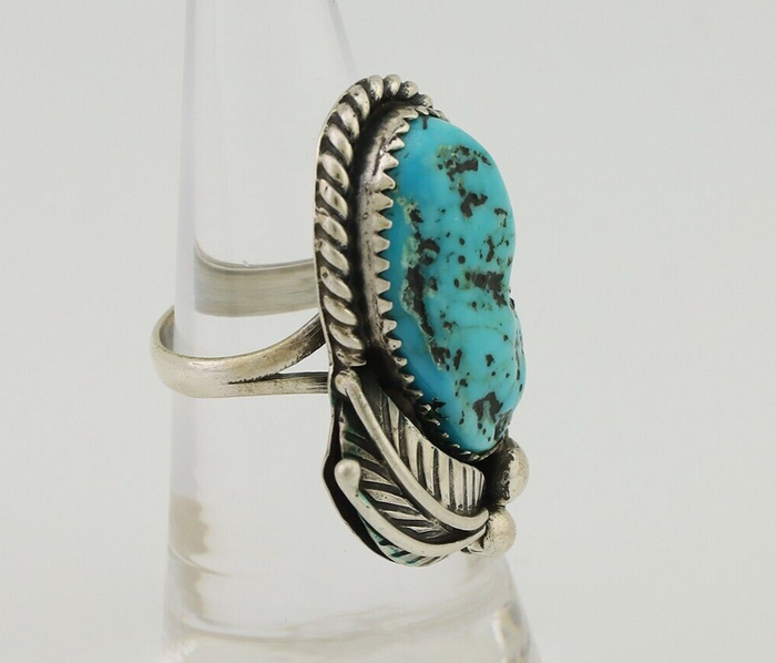 Navajo Ring 925 Silver Natural Blue Turquoise Native American Artist C.80's