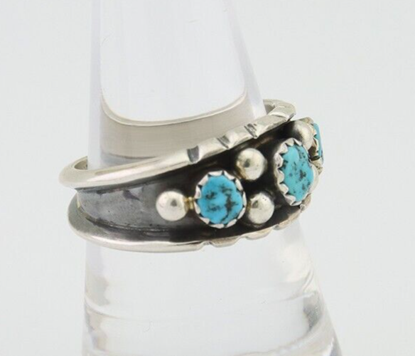 Navajo Ring 925 Silver Natural Blue Turquoise Native American Artist C.80's