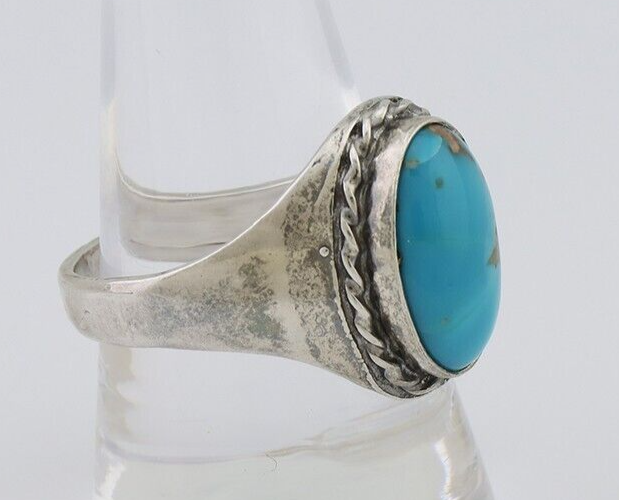 Navajo Ring 925 Silver Natural Blue Turquoise Native American Artist C.80's