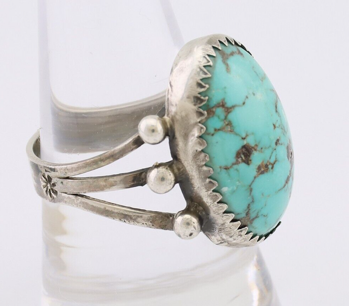 Navajo Ring 925 Silver Natural Blue Turquoise Native American Artist C.80's