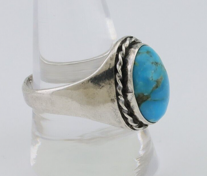 Navajo Ring 925 Silver Natural Blue Turquoise Native American Artist C.80's