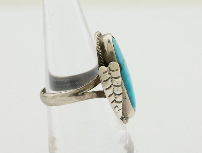 Navajo Ring 925 Silver Natural Blue Turquoise Native American Artist C.80's