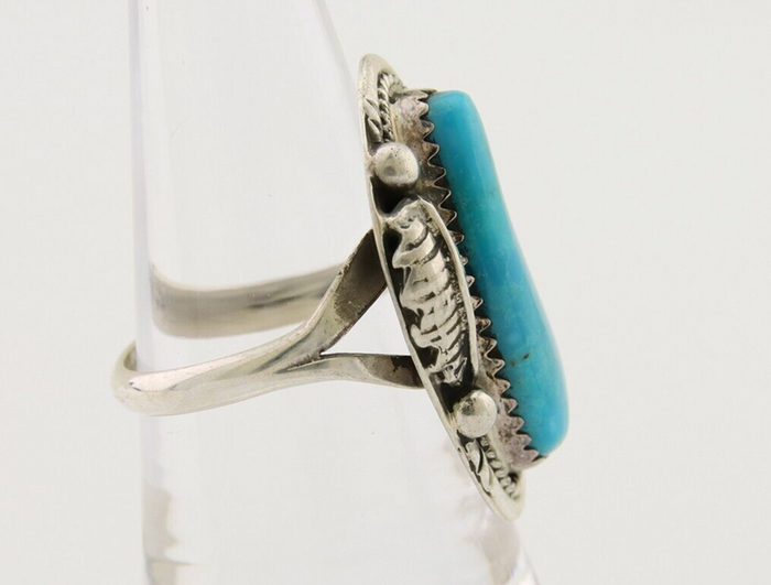 Navajo Ring 925 Silver Natural Blue Turquoise Native American Artist C.80's
