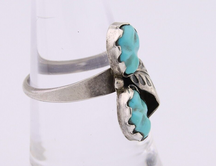 Navajo Ring 925 Silver Natural Blue Turquoise Native American Artist C.80's