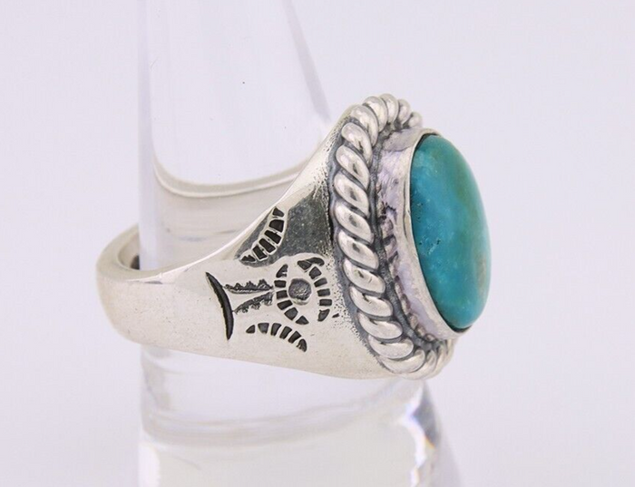 Navajo Ring 925 Silver Natural Blue Turquoise Native American Artist C.80's