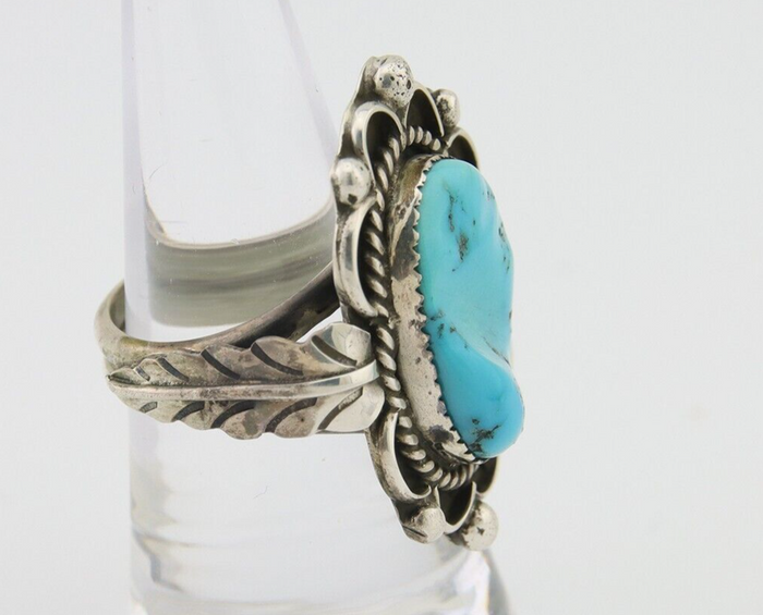 Navajo Ring 925 Silver Natural Blue Turquoise Native American Artist C.80's