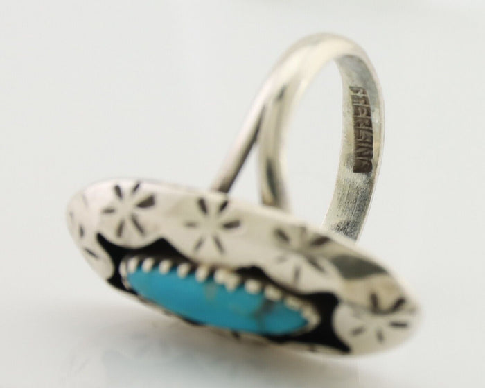 Navajo Ring 925 Silver Natural Blue Turquoise Native American Artist C.80's
