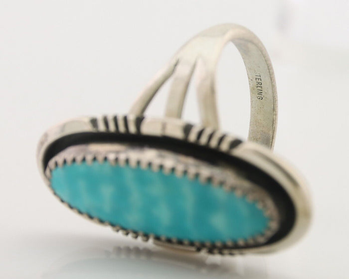 Navajo Ring 925 Silver Natural Blue Turquoise Native American Artist C.80's