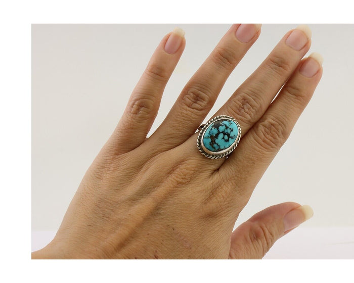 Navajo Ring 925 Silver Natural Blue Turquoise Native American Artist C.80's