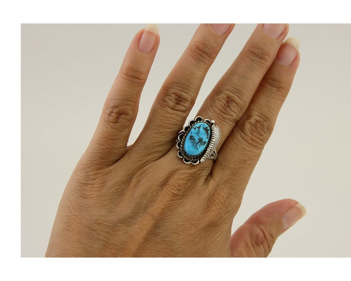 Navajo Ring 925 Silver Natural Blue Turquoise Native American Artist C.80's