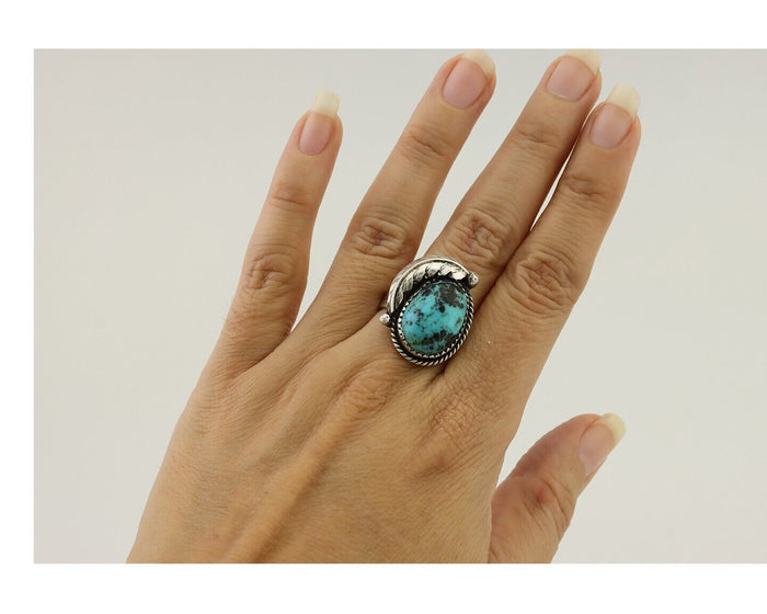 Navajo Ring 925 Silver Natural Blue Turquoise Native American Artist C.80's