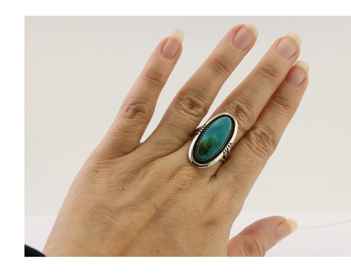 Navajo Ring 925 Silver Natural Blue Turquoise Native American Artist C.80's