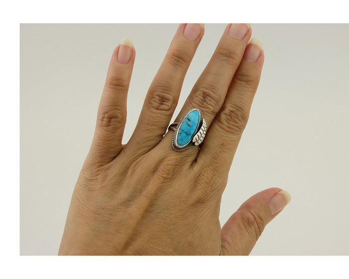 Navajo Ring 925 Silver Natural Blue Turquoise Native American Artist C.80's