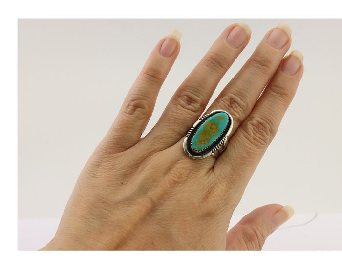 Navajo Ring 925 Silver Natural Blue Turquoise Native American Artist C.80's