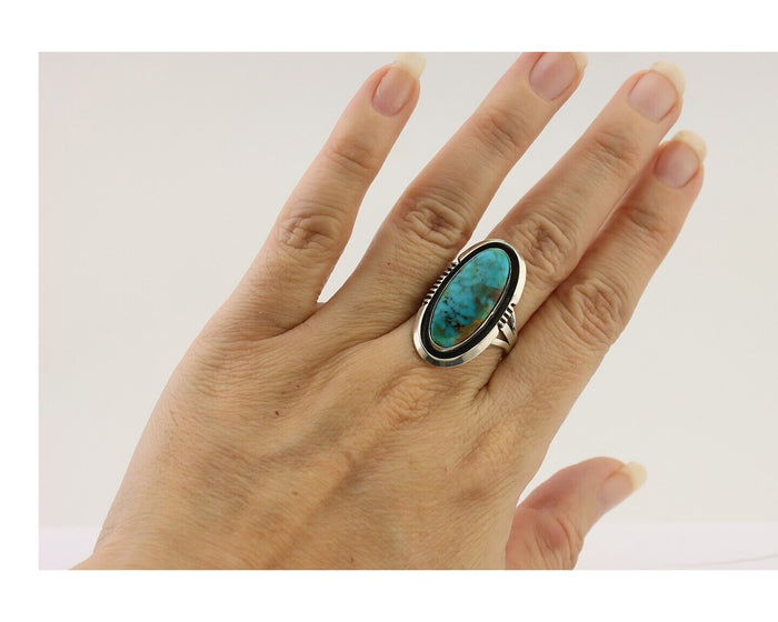 Navajo Ring 925 Silver Natural Blue Turquoise Native American Artist C.80's