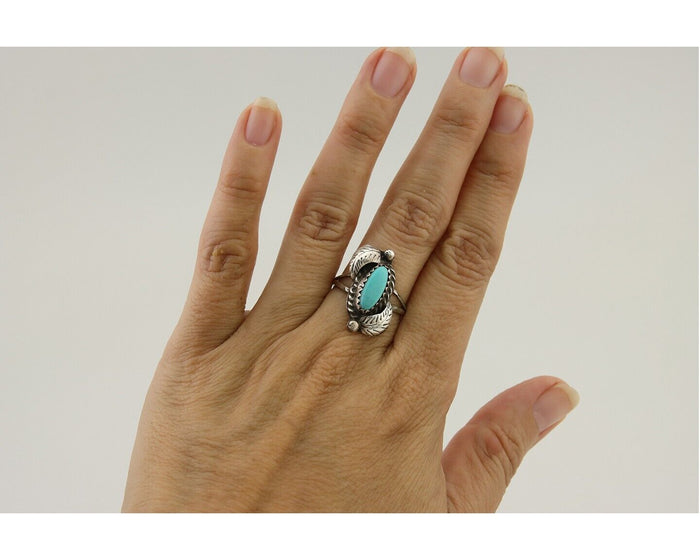 Navajo Ring 925 Silver Natural Blue Turquoise Native American Artist C.80's