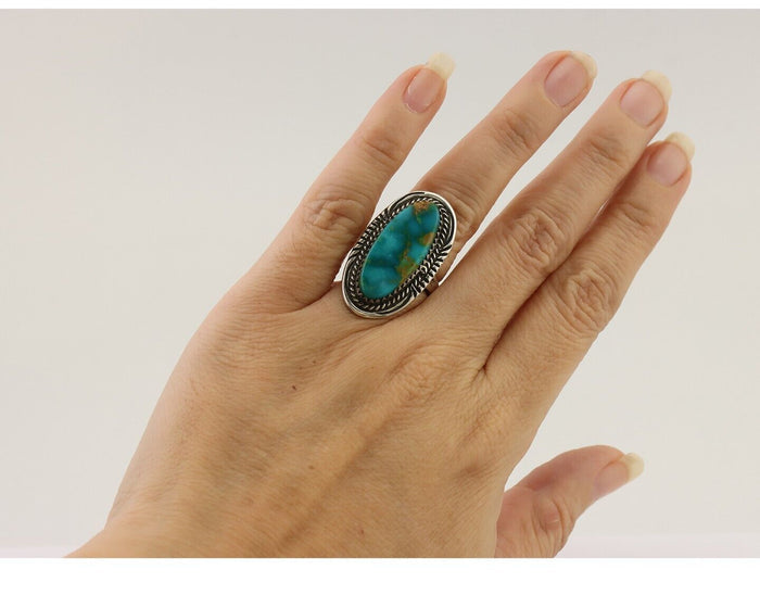 Navajo Ring 925 Silver Natural Blue Turquoise Native American Artist C.80's