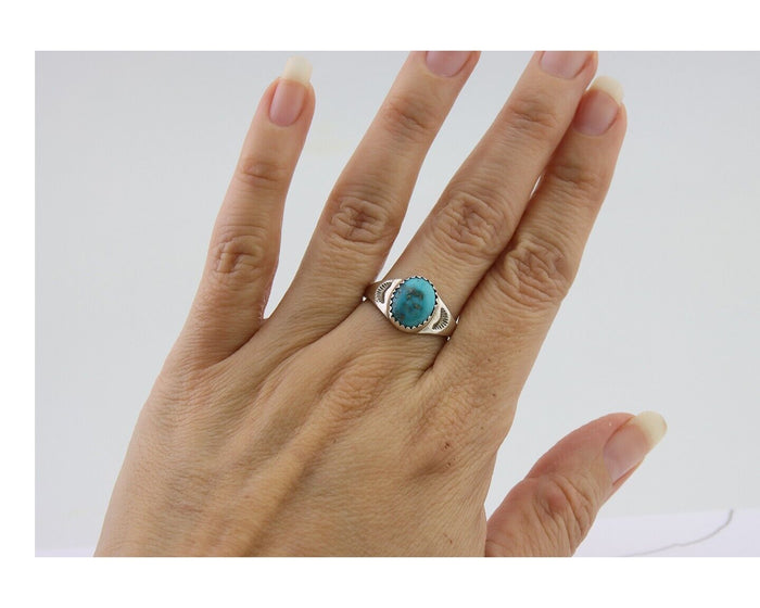 Navajo Ring 925 Silver Natural Blue Turquoise Native American Artist C.80's