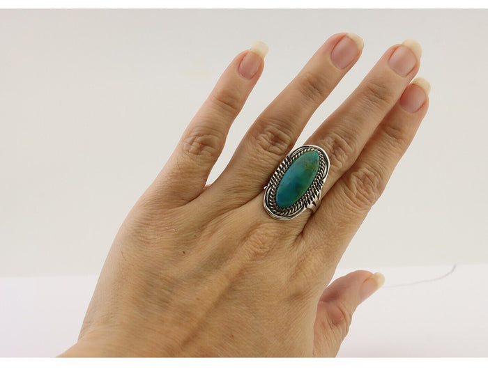 Navajo Ring 925 Silver Natural Blue Turquoise Native American Artist C.80's