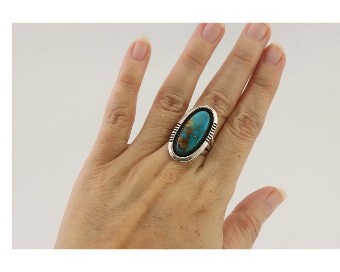 Navajo Ring 925 Silver Natural Blue Turquoise Native American Artist C.80's