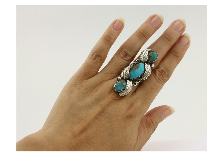 Navajo Ring 925 Silver Natural Blue Turquoise Native American Artist C.80's