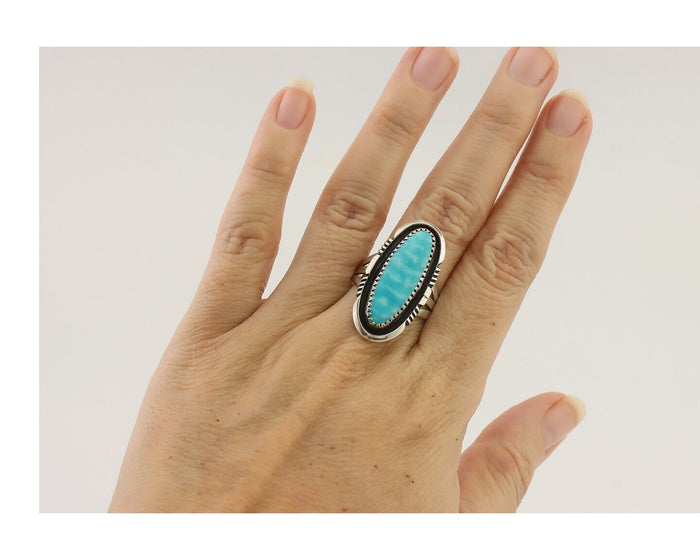 Navajo Ring 925 Silver Natural Blue Turquoise Native American Artist C.80's