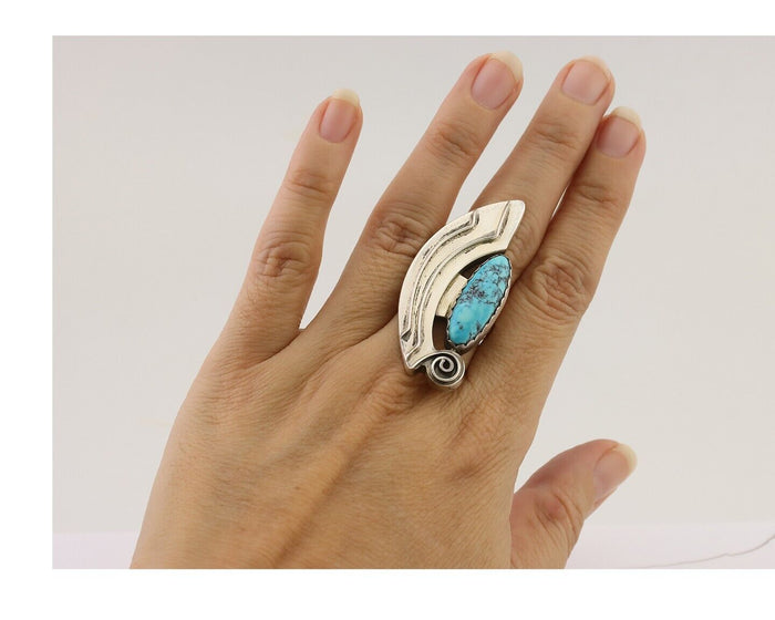 Navajo Ring 925 Silver Natural Blue Turquoise Native American Artist C.80's
