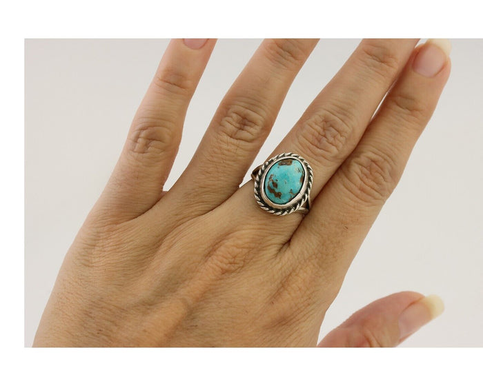 Navajo Ring 925 Silver Natural Blue Turquoise Native American Artist C.80's