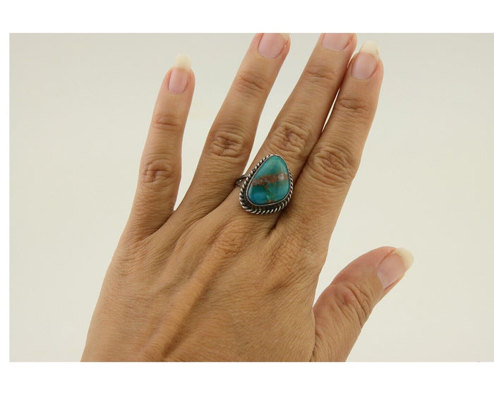 Navajo Ring 925 Silver Natural Blue Turquoise Native American Artist C.80's