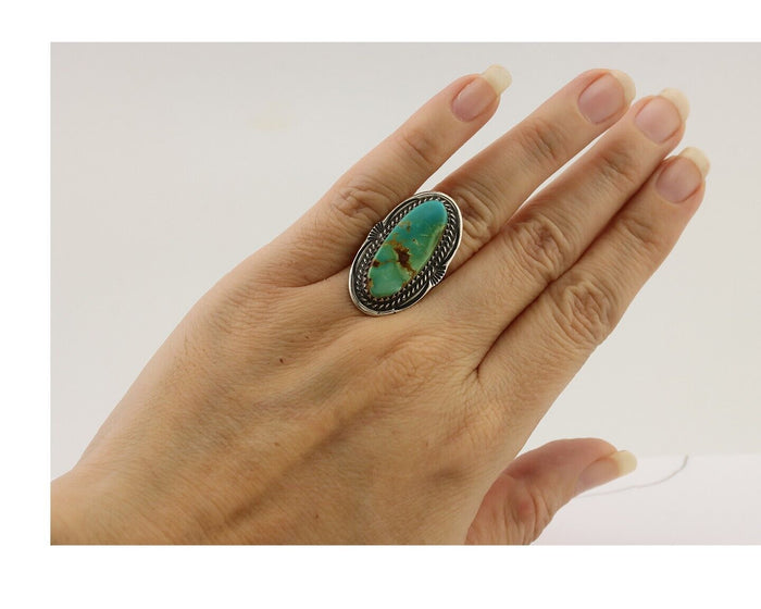 Navajo Ring 925 Silver Natural Blue Turquoise Native American Artist C.80's