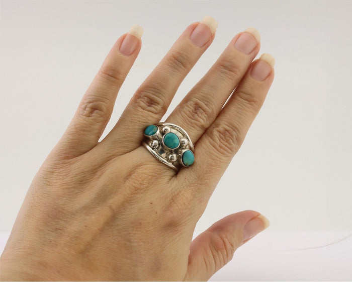 Navajo Ring 925 Silver Natural Blue Turquoise Native American Artist C.80's