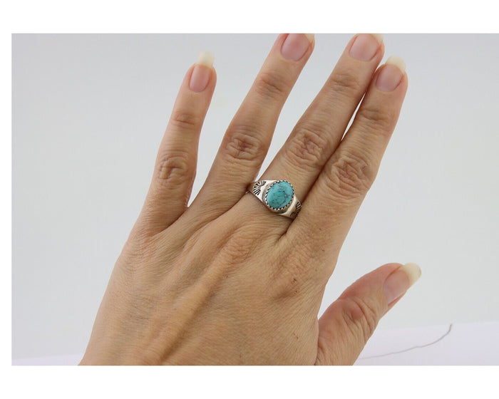 Navajo Ring 925 Silver Natural Blue Turquoise Native American Artist C.80's